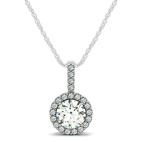 Bids.com 14k White Gold Diamond Halo Round Style Pendant (5/8 cttw) Necklaces White Smoke 18 / White Gold