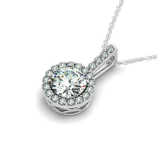 Bids.com 14k White Gold Diamond Halo Round Style Pendant (5/8 cttw) Necklaces White Smoke 18 / White Gold
