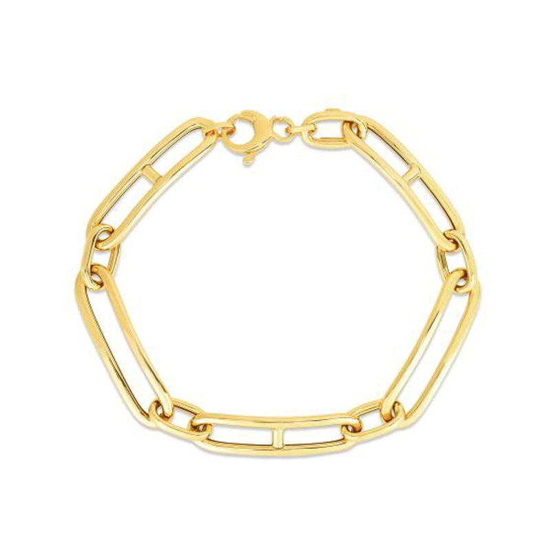 Bids.com 14k Yellow Gold 7 1/4 inch Elongated Alternating Mariner Link Bracelet (7.40 mm) Bracelets White Smoke 7.25 / Yellow Gold