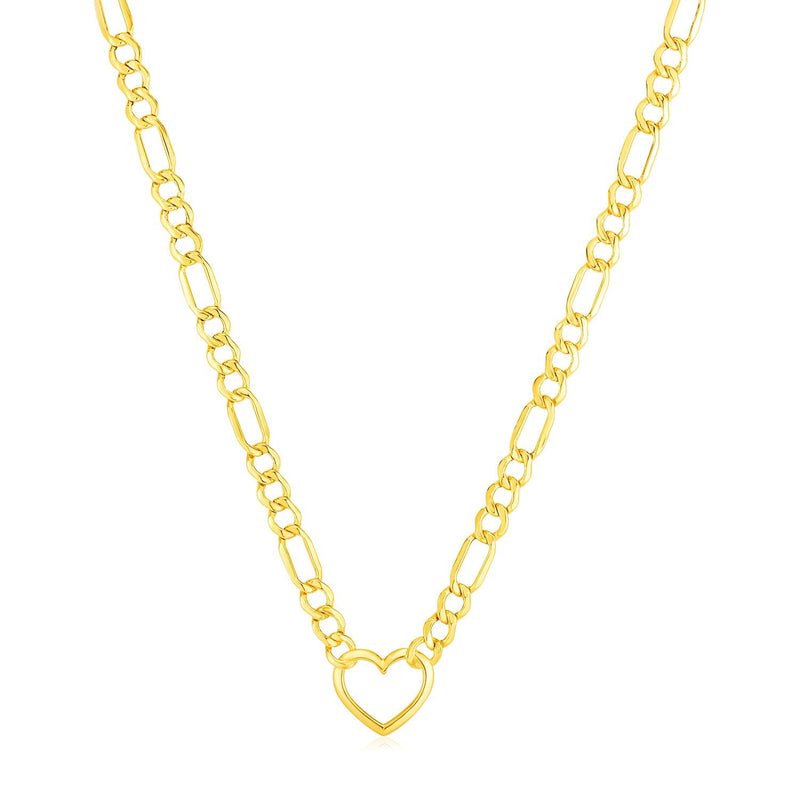 Bids.com 14k Yellow Gold Figaro Chain Necklace with Heart Necklaces White Smoke 18 / Yellow Gold