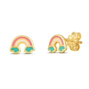 Bids.com 14k Yellow Gold Rainbow Studs Earrings White Smoke Yellow Gold