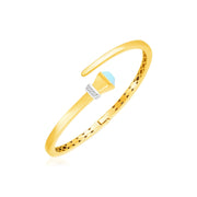 Bids.com 14k Yellow Gold Crossover Style Hinged Bangle Bracelet with Turquoise and Diamonds Bracelets White Smoke Yellow Gold