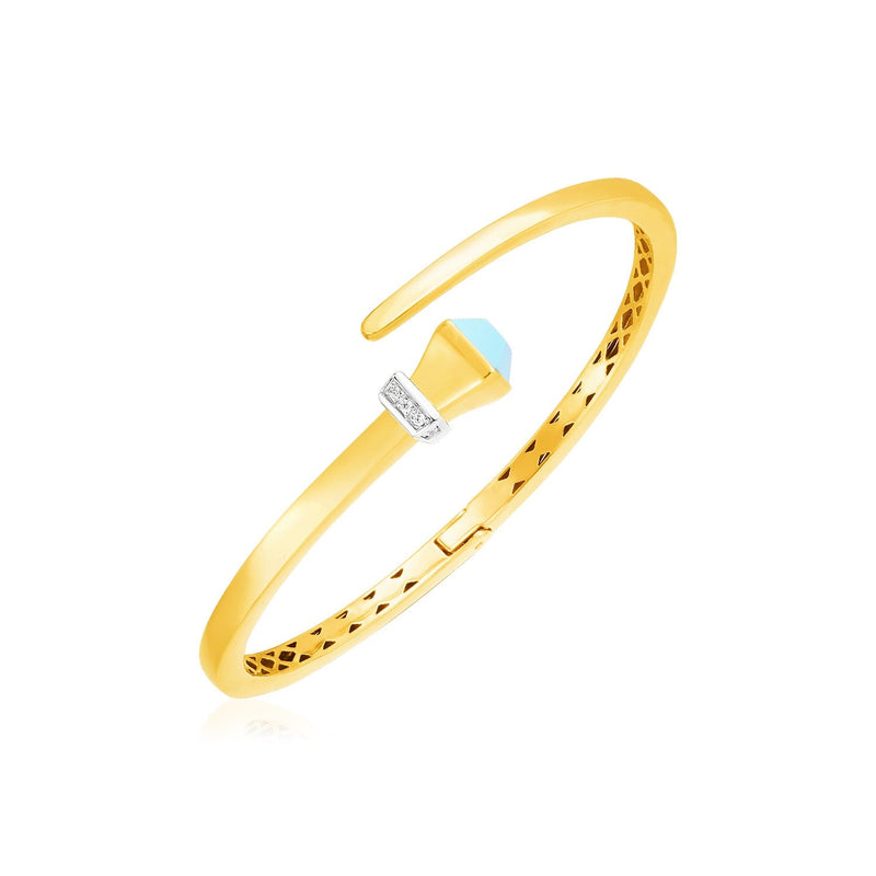 Bids.com 14k Yellow Gold Crossover Style Hinged Bangle Bracelet with Turquoise and Diamonds Bracelets White Smoke Yellow Gold