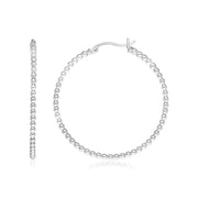 Bids.com Sterling Silver Round Hoop Earrings with Beaded Texture Earrings White Smoke Sterling Silver