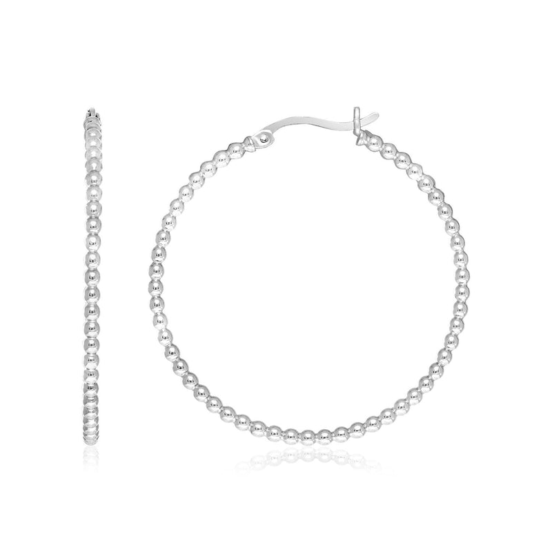 Bids.com Sterling Silver Round Hoop Earrings with Beaded Texture Earrings White Smoke Sterling Silver