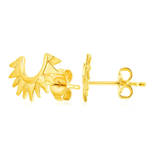 Bids.com 14k Yellow Gold Half Sunburst Post Earrings Earrings White Smoke Yellow Gold