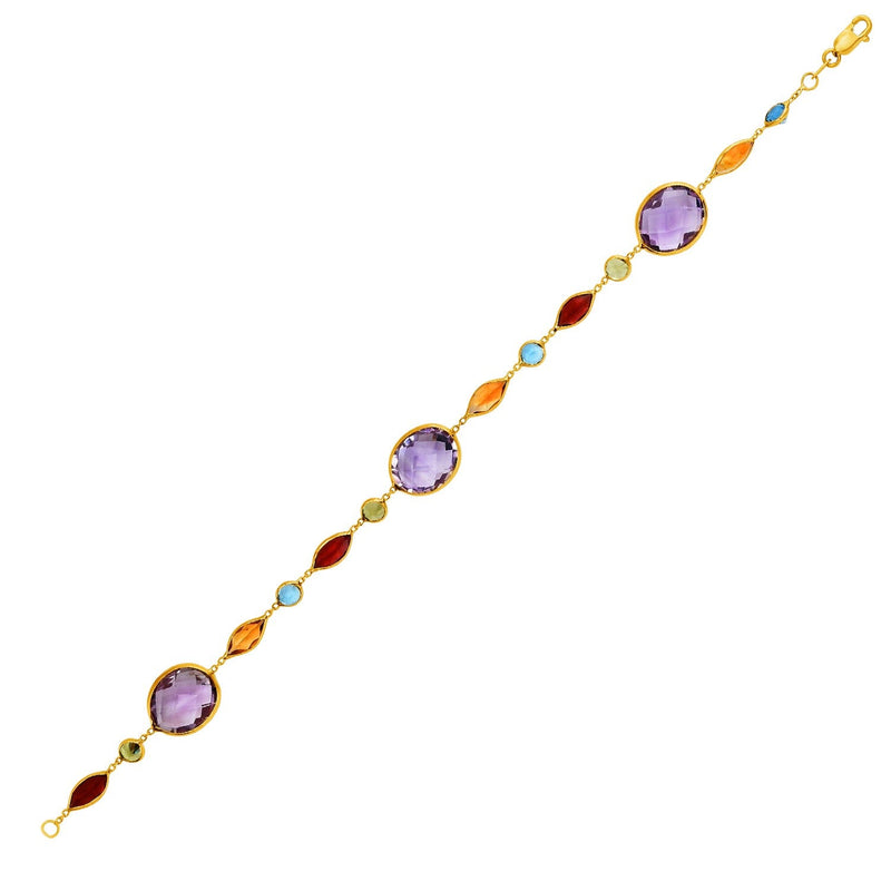 Bids.com 14k Yellow Gold Bracelet with Multi-Colored Stones Bracelets White Smoke 7.5 / Yellow Gold
