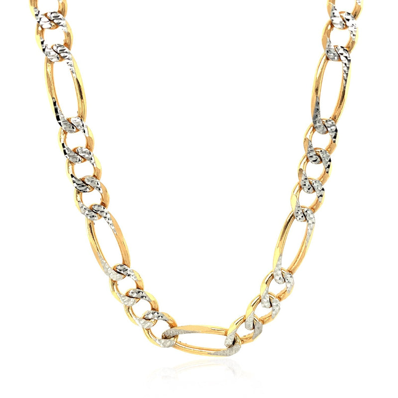 Bids.com 7.0mm 14K Yellow Gold Solid Pave Figaro Chain Necklaces White Smoke 24 / Two-Tone Gold,26 / Two-Tone Gold,30 / Two-Tone Gold