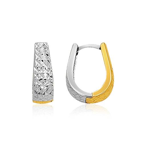 Bids.com 14k Two-Tone Gold Oval Diamond Cut Textured Earrings Earrings White Smoke Two-Tone Gold