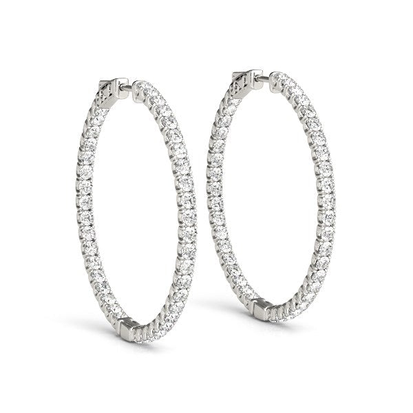 Bids.com 14k White Gold Diamond Hoop Earrings with Shared Prong Setting (2 cttw) Earrings White Smoke White Gold
