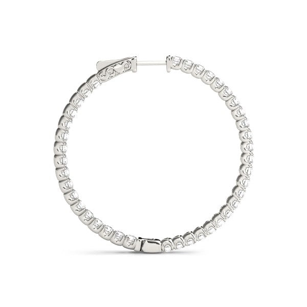 Bids.com 14k White Gold Diamond Hoop Earrings with Shared Prong Setting (2 cttw) Earrings White Smoke White Gold