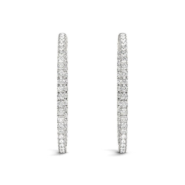 Bids.com 14k White Gold Diamond Hoop Earrings with Shared Prong Setting (2 cttw) Earrings White Smoke White Gold