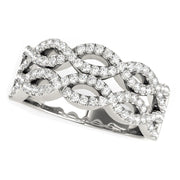 Bids.com Diamond Studded Double Interlocking Waves Ring in 14k White Gold  (5/8 cttw) Rings White Smoke 3 / White Gold,3.5 / White Gold,4 / White Gold,4.5 / White Gold,5 / White Gold,5.5 / White Gold,6 / White Gold,6.5 / White Gold,7 / White Gold,7.5 / White Gold,8 / White Gold,8.5 / White Gold,9 / White Gold