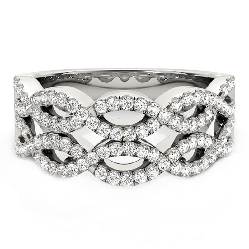 Bids.com Diamond Studded Double Interlocking Waves Ring in 14k White Gold  (5/8 cttw) Rings White Smoke 3 / White Gold,3.5 / White Gold,4 / White Gold,4.5 / White Gold,5 / White Gold,5.5 / White Gold,6 / White Gold,6.5 / White Gold,7 / White Gold,7.5 / White Gold,8 / White Gold,8.5 / White Gold,9 / White Gold