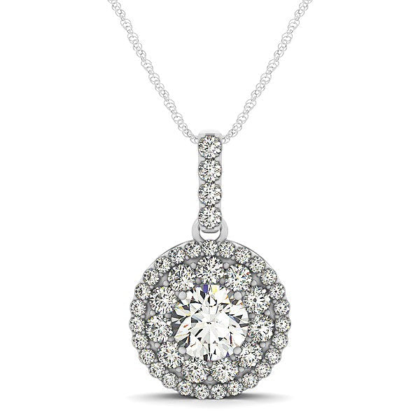 Bids.com 14k White Gold Diamond Halo Round Shape Pendant (1 1/4 cttw) Necklaces White Smoke 18 / White Gold