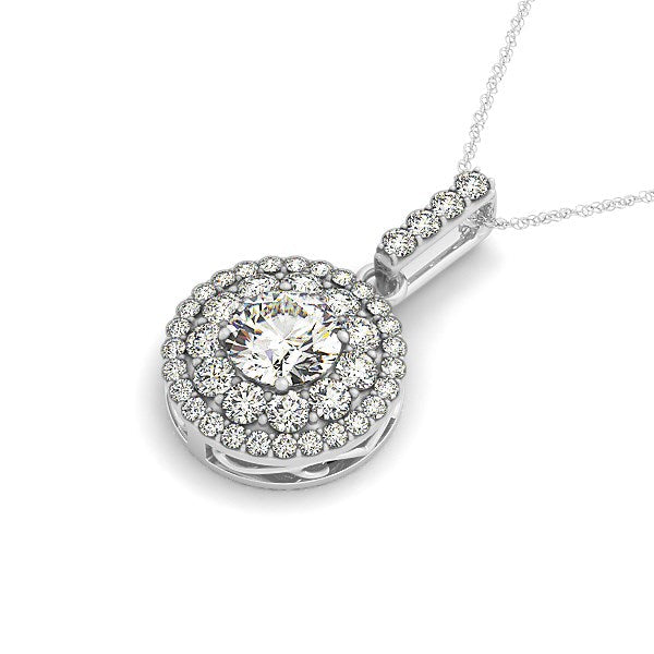Bids.com 14k White Gold Diamond Halo Round Shape Pendant (1 1/4 cttw) Necklaces White Smoke 18 / White Gold