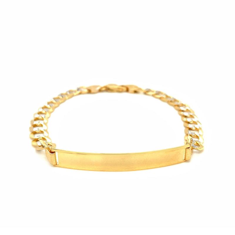 Bids.com 14k Two Tone Gold 8 1/2 inch Mens Narrow Curb Chain ID Bracelet with White Pave Bracelets White Smoke 8.5 / Two-Tone Gold