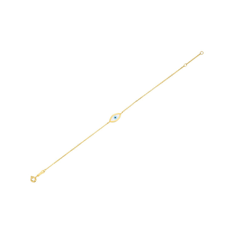 Bids.com 14k Yellow Gold MOP Evil Eye Bracelet (1.00 mm) Bracelets White Smoke 7 / Yellow Gold