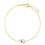 Bids.com 14k Yellow Gold MOP Evil Eye Bracelet (1.00 mm) Bracelets White Smoke 7 / Yellow Gold