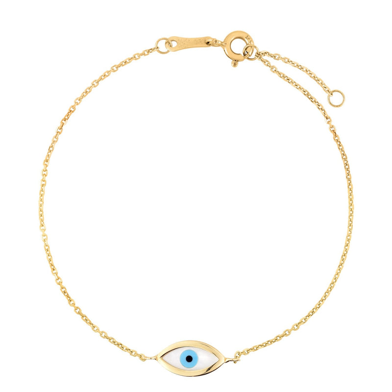 Bids.com 14k Yellow Gold MOP Evil Eye Bracelet (1.00 mm) Bracelets White Smoke 7 / Yellow Gold