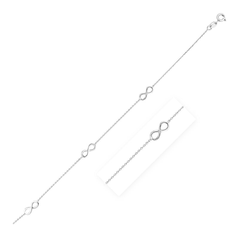 Bids.com Sterling Silver Anklet with Infinity Symbols Accessories White Smoke 10 / Sterling Silver