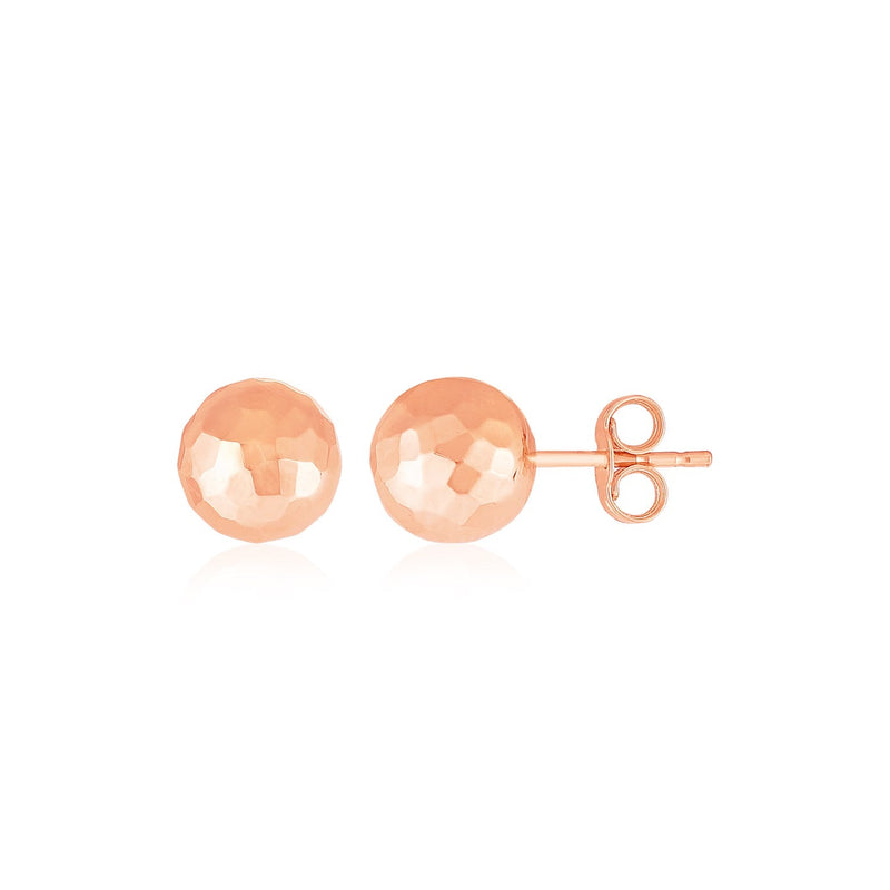 Bids.com 14k Rose Gold Ball Earrings with Faceted Texture Earrings White Smoke Rose Gold