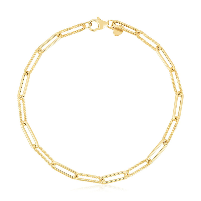 Bids.com 14k Yellow Gold High Polish Alternating Bead Paperclip Bracelet (3.5mm) Bracelets White Smoke 7.5 / Yellow Gold