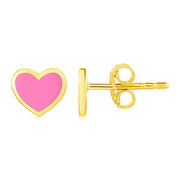 Bids.com 14k Yellow Gold and Enamel Pink Heart Stud Earrings Earrings White Smoke Yellow Gold