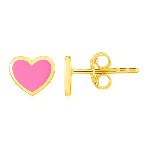 Bids.com 14k Yellow Gold and Enamel Pink Heart Stud Earrings Earrings White Smoke Yellow Gold