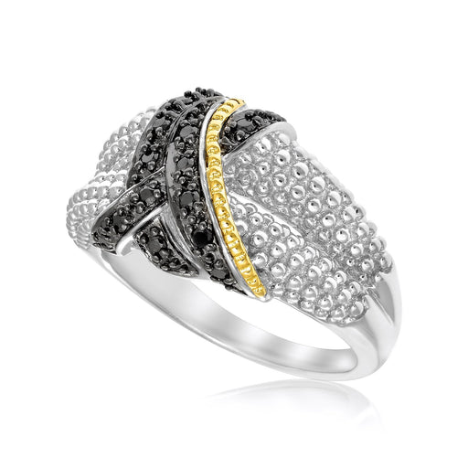 Bids.com 18k Yellow Gold & Sterling Silver Entwined Popcorn Ring with Black Diamonds Rings White Smoke 7 / Yellow Gold & Sterling Silver,8 / Yellow Gold & Sterling Silver,9 / Yellow Gold & Sterling Silver