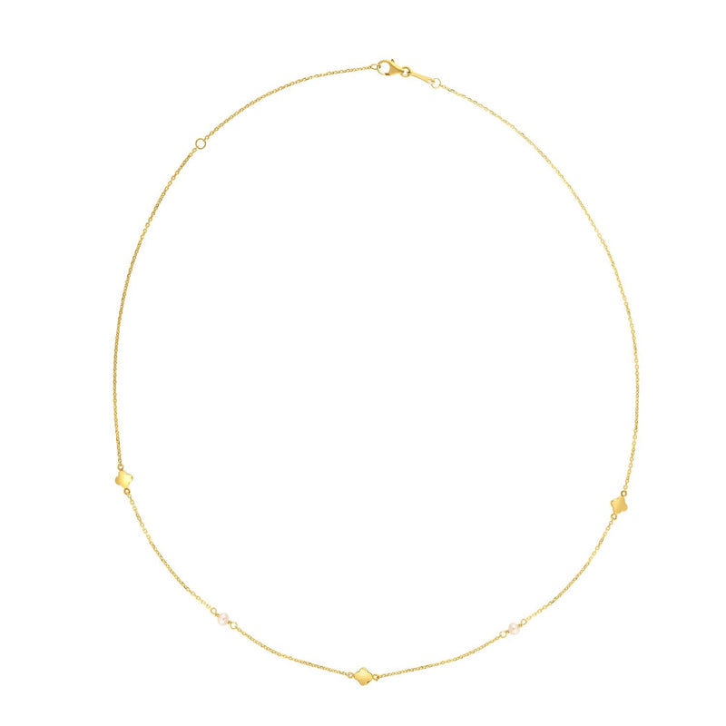 Bids.com 14k Yellow Gold Pearl Clover Necklace Necklaces White Smoke 18 / Yellow Gold
