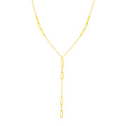Bids.com 14K Yellow Gold Lariat Necklace with Paperclip Chain Stations Necklaces White Smoke 17 / Yellow Gold