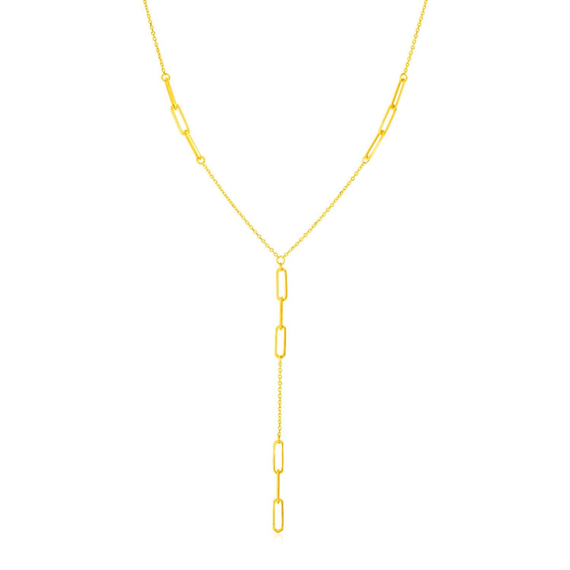 Bids.com 14K Yellow Gold Lariat Necklace with Paperclip Chain Stations Necklaces White Smoke 17 / Yellow Gold