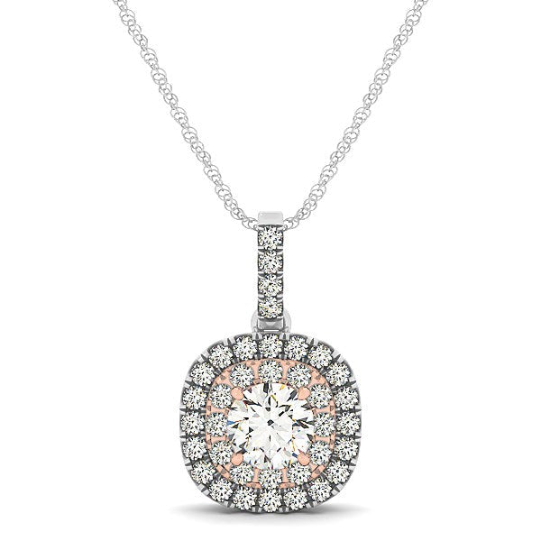 Bids.com 14k White And Rose Gold Cushion Shape Halo Diamond Pendant (1/2 cttw) Necklaces White Smoke 18 / White & Rose Gold