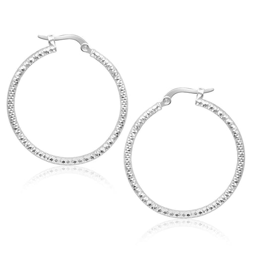 Bids.com 14k White Gold Tube Textured Round Hoop Earrings Earrings White Smoke White Gold