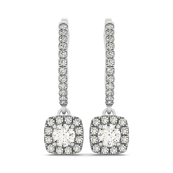 Bids.com Cushion Shape Halo Style Diamond Drop Earrings in 14k White Gold (1/2 cttw) Earrings White Smoke White Gold