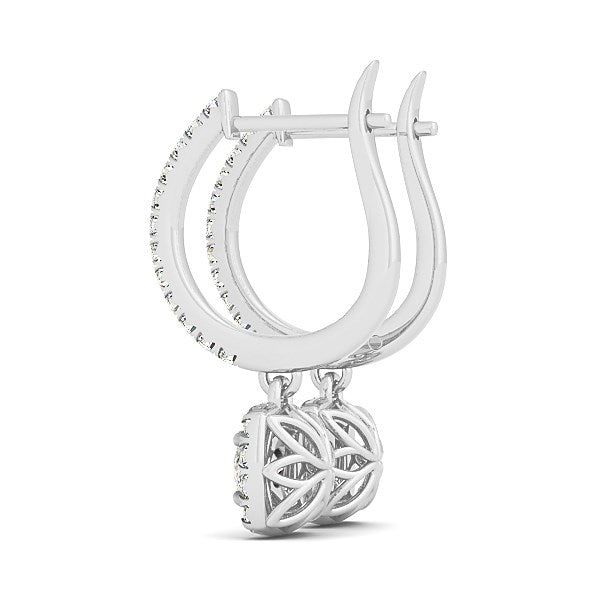 Bids.com Cushion Shape Halo Style Diamond Drop Earrings in 14k White Gold (1/2 cttw) Earrings White Smoke White Gold