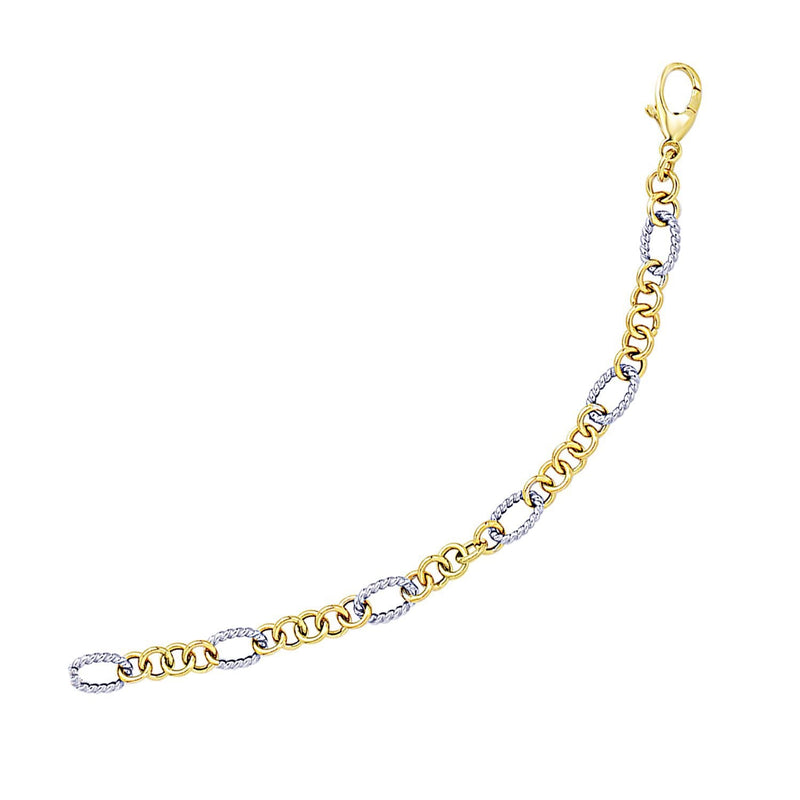 Bids.com 14k Two-Tone Gold Rope Motif Oval and Round Link Chain Bracelet Bracelets White Smoke 7.25 / Two-Tone Gold