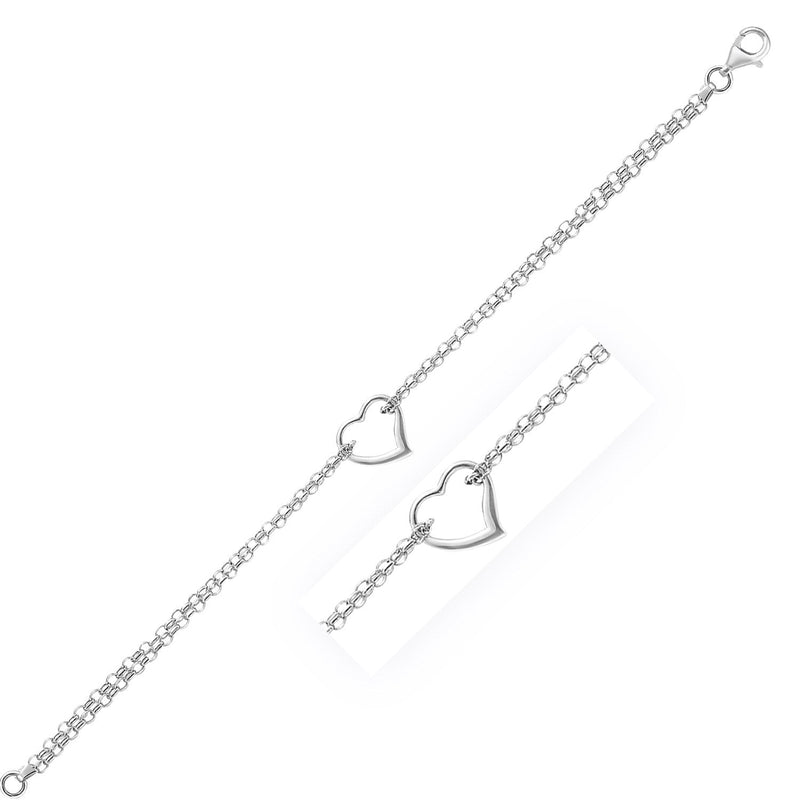 Bids.com 14k White Gold Cable Chain Anklet with Open Heart Station Accessories White Smoke 10 / White Gold