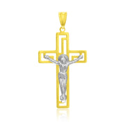Bids.com 14k Two-Tone Gold Cross with Figure Pendant Pendants White Smoke Two-Tone Gold