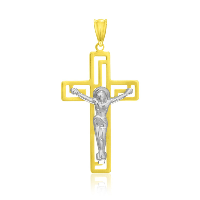 Bids.com 14k Two-Tone Gold Cross with Figure Pendant Pendants White Smoke Two-Tone Gold