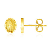 Bids.com 14k Yellow Gold Oval Religious Medallion Post Earrings Earrings White Smoke Yellow Gold