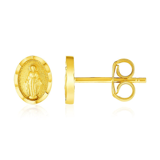 Bids.com 14k Yellow Gold Oval Religious Medallion Post Earrings Earrings White Smoke Yellow Gold