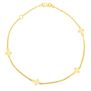 Bids.com 14k Yellow Gold Polished Station Cross Anklet (1.00 mm) Accessories White Smoke 10 / Yellow Gold