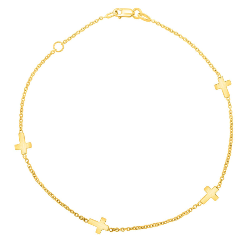 Bids.com 14k Yellow Gold Polished Station Cross Anklet (1.00 mm) Accessories White Smoke 10 / Yellow Gold