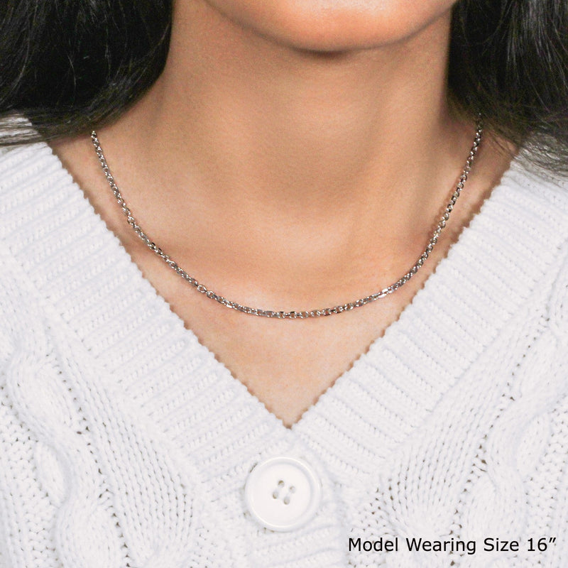 Bids.com 14k White Gold Diamond Cut Cable Link Chain (2.60 mm) Necklaces Lavender 18 / White Gold,20 / White Gold,22 / White Gold,24 / White Gold