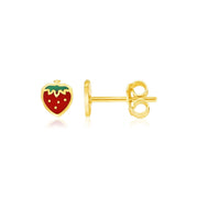 Bids.com 14k Yellow Gold Enameled Strawberry Childrens Earrings Earrings White Smoke Yellow Gold