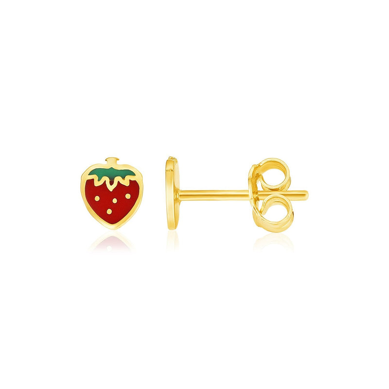 Bids.com 14k Yellow Gold Enameled Strawberry Childrens Earrings Earrings White Smoke Yellow Gold