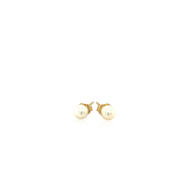 Bids.com 14k Yellow Gold Freshwater Cultured White Pearl Stud Earrings (4.0 mm) Earrings White Smoke Yellow Gold