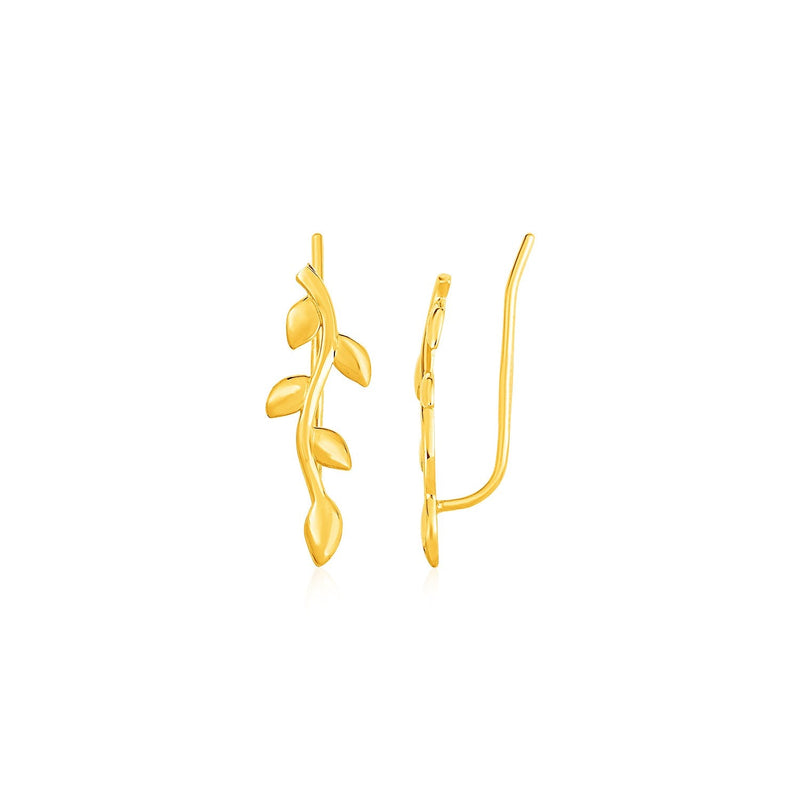 Bids.com Leafy Branch Motif Climber Earrings in 14k Yellow Gold Earrings White Smoke Yellow Gold